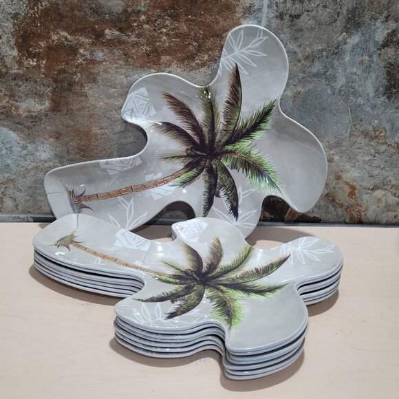 Vintage Palm Tree Serving Tray Set of 8 - Picture 5 of 11